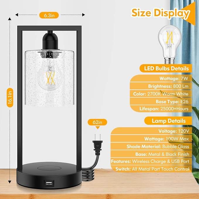 Glass Wireless Charging Table Lamp