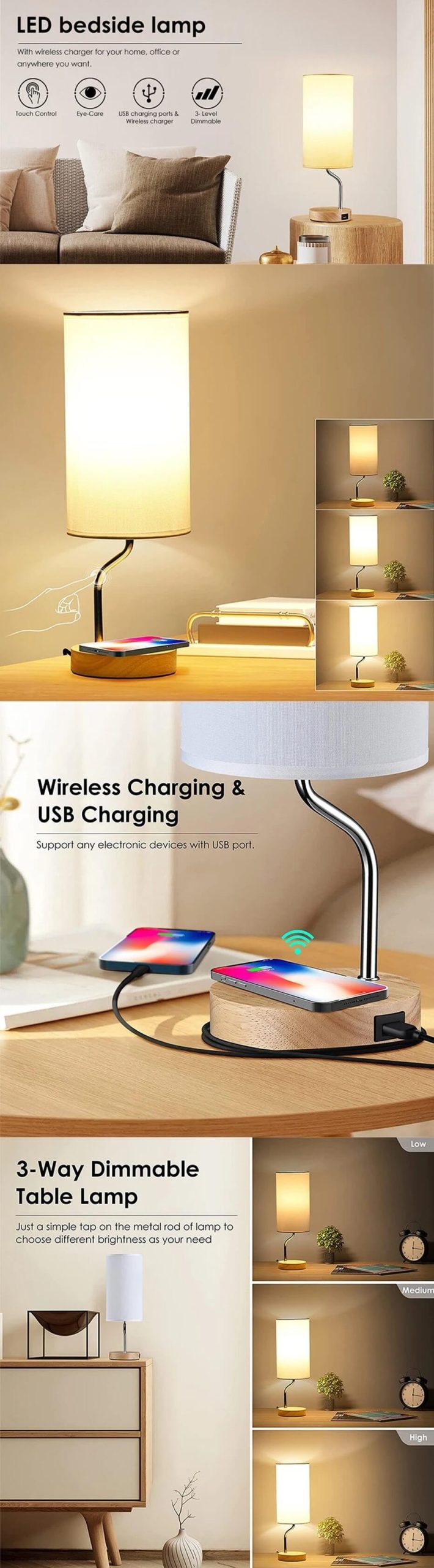 Woodgrain Wireless Charging Table Lamp