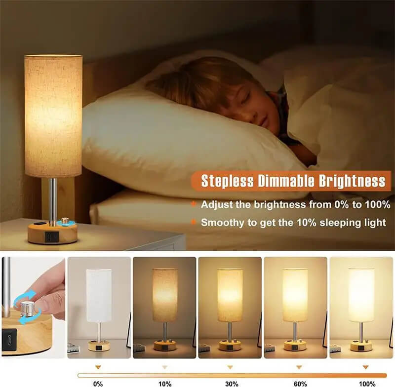 Wood Grain USB Charging Table Lamp