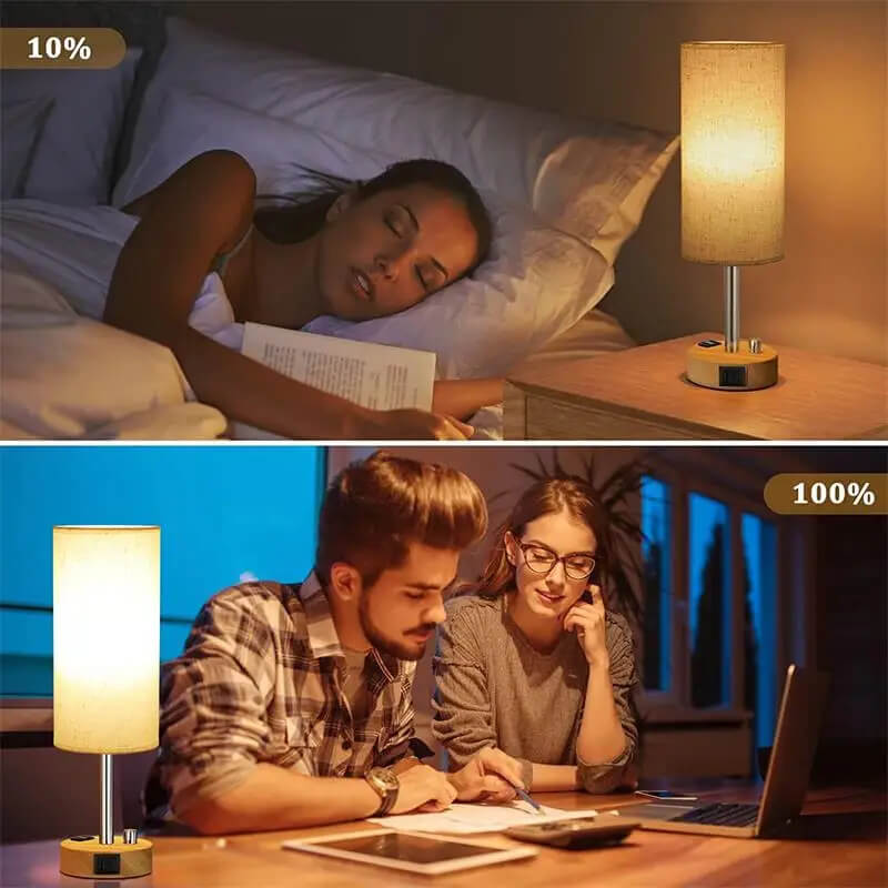 Wood Grain USB Charging Table Lamp