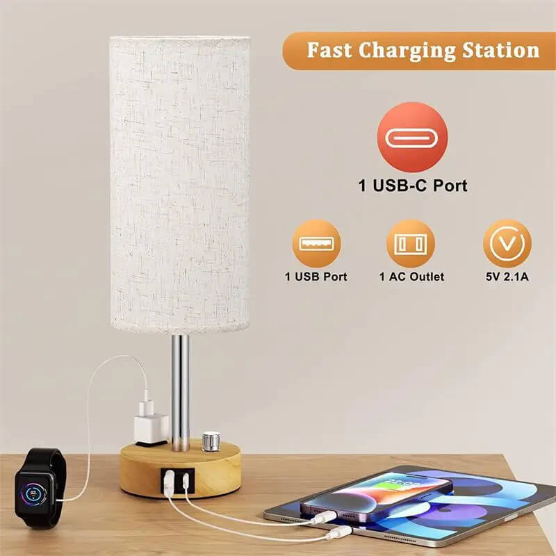 Wood Grain USB Charging Table Lamp